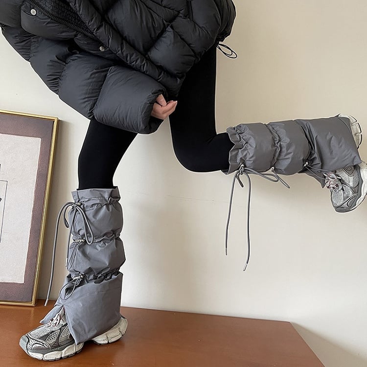 White/Grey/Black Drawstring Thicken Leg Warmers