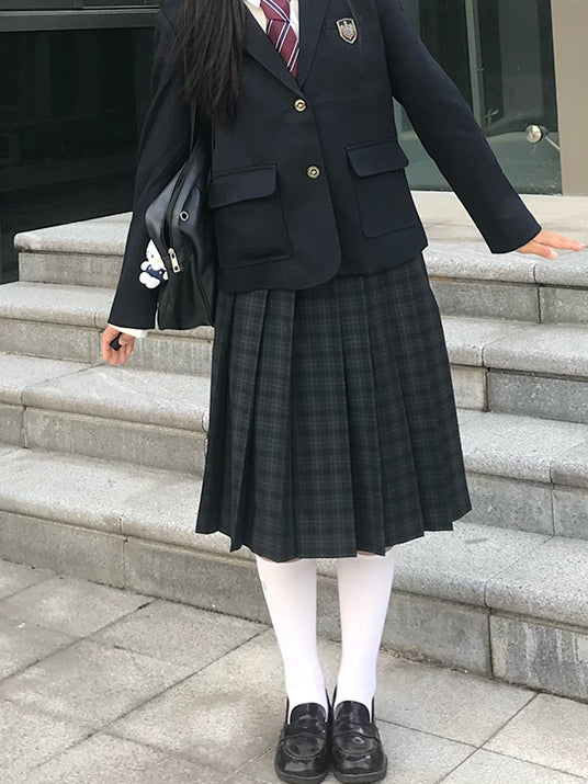 Länge 42CM/45CM/55CM/65CM Plaid Uniform Plissee Rock JK Grün Muster