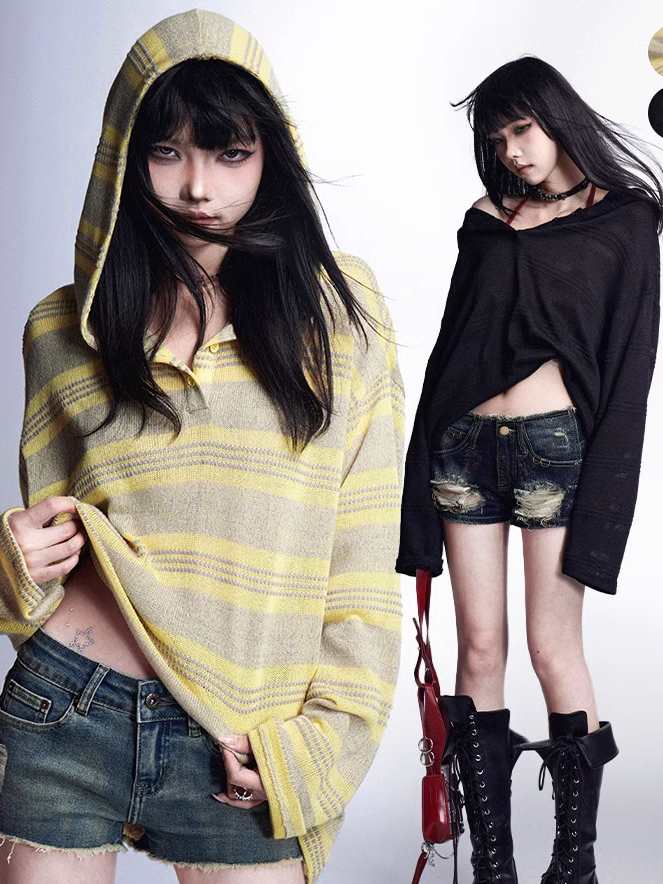 Loose Protection Yellow/Black Sun Top Knitted Hooded