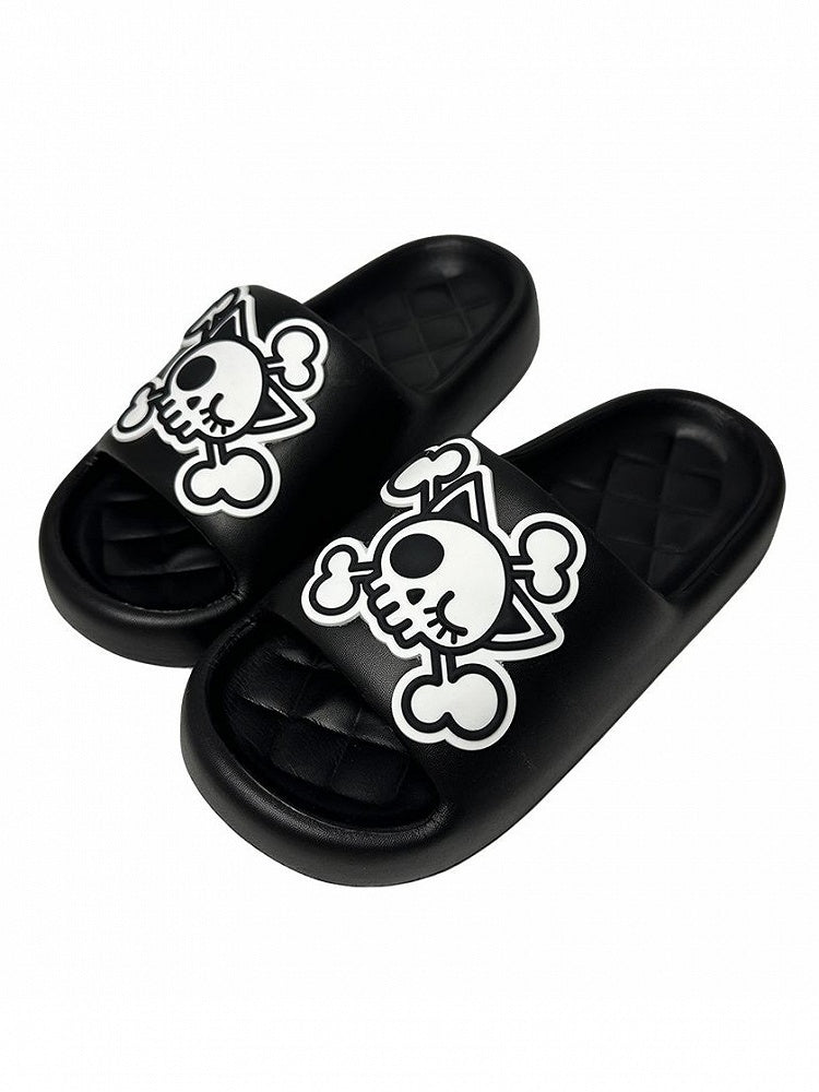 White Gothic Summer and Applique Skeleton Slippers Black