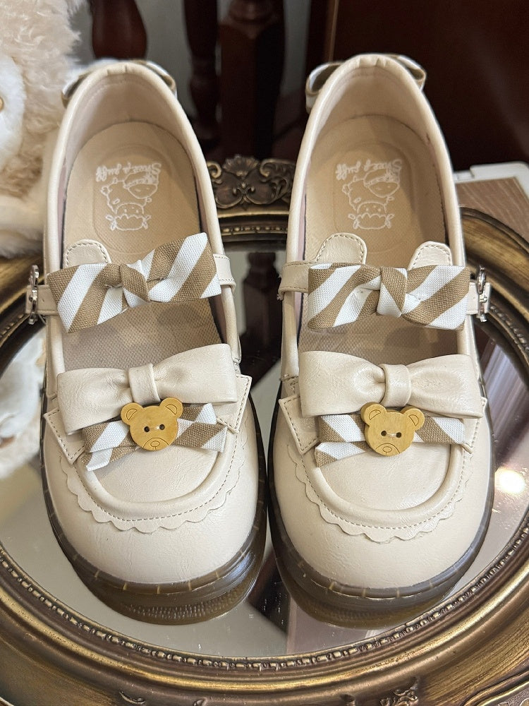 Muster PU Details Off-White 2cm - Gestreifte Schuhe Schleife Lolita Bär