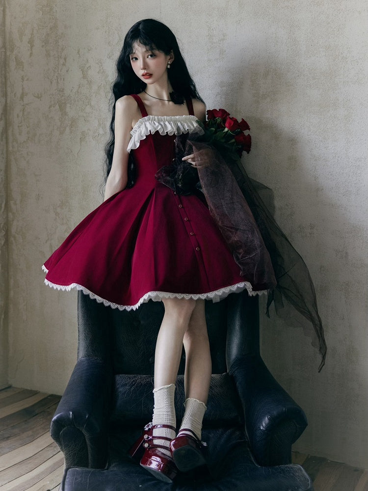 Dress Fit Lolita Slim Fashion Waist Red Elegant
