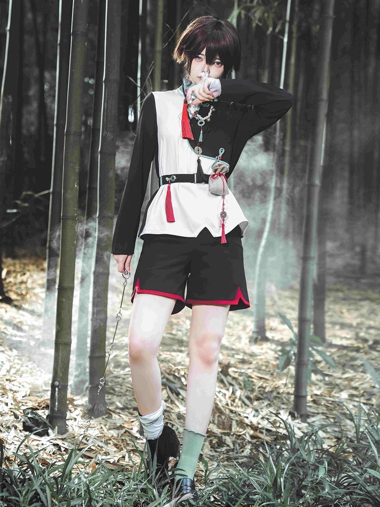 Ouji Shorts Cuffs Trimming Black Lolita with Red