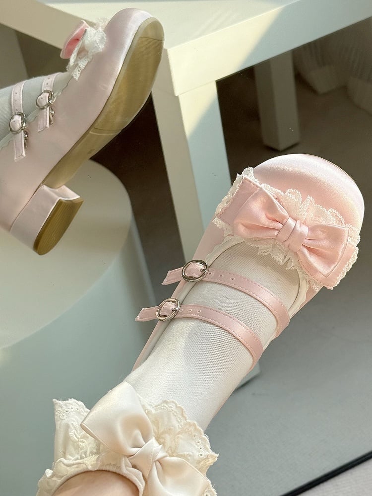 Pink Edging Ruffled Janes - Sweet Lolita Lace Mary