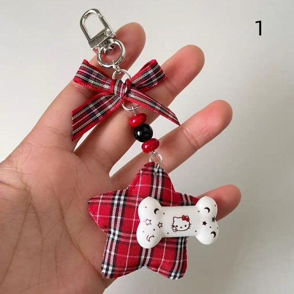 Bow Necklace Y2K Red Cross Burgundy Heart Keychain/Red