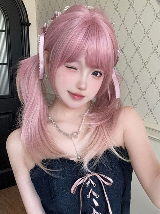 68CM Hair Length Color Air With Straight Pink Bangs Ombre Wig