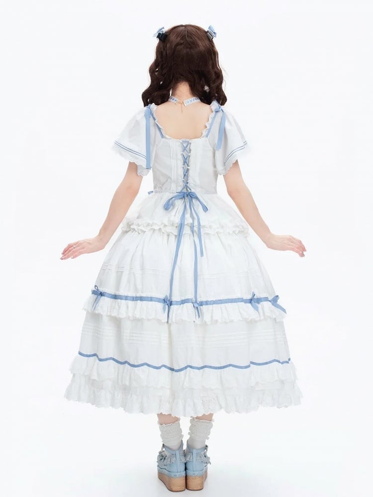 Detachable with Lolita Plus Cotton Classic Available Blue Sizes Butterfly White Dress Sleeves and