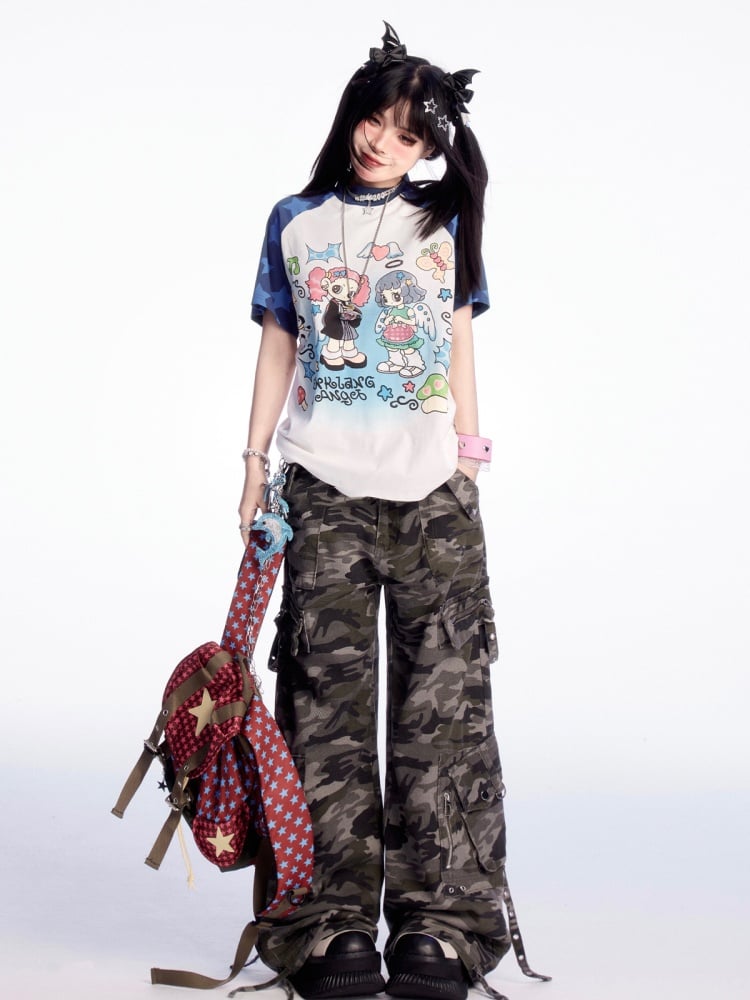 Wide-leg Cargo Pants Low Camouflage Waist Vintage