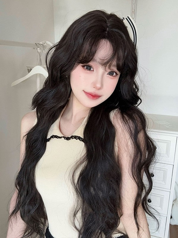 Length 83CM Bangs Black Air With Wig Wavy