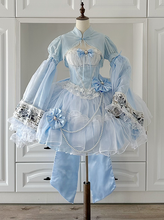 Entbeinte Größen Plus Lolita Kleid Basken Taille Set verfügbar Full Princess Blue JSK