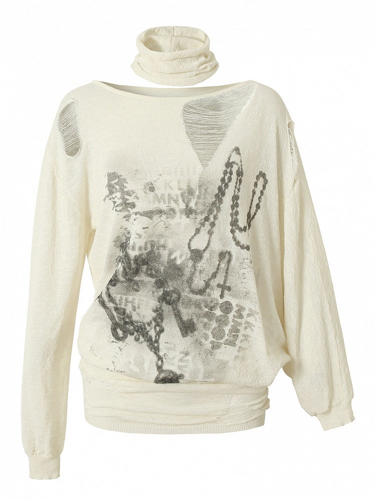 Distressed Beige/Khaki Top Neckline Punk Asymmetrical Sun Protection Wasteland Holes