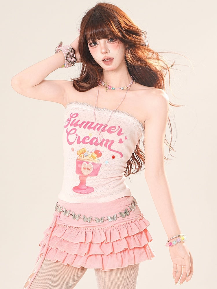 Cake Letter White/Pink Lace Tube And Glamorous Top Print Trim