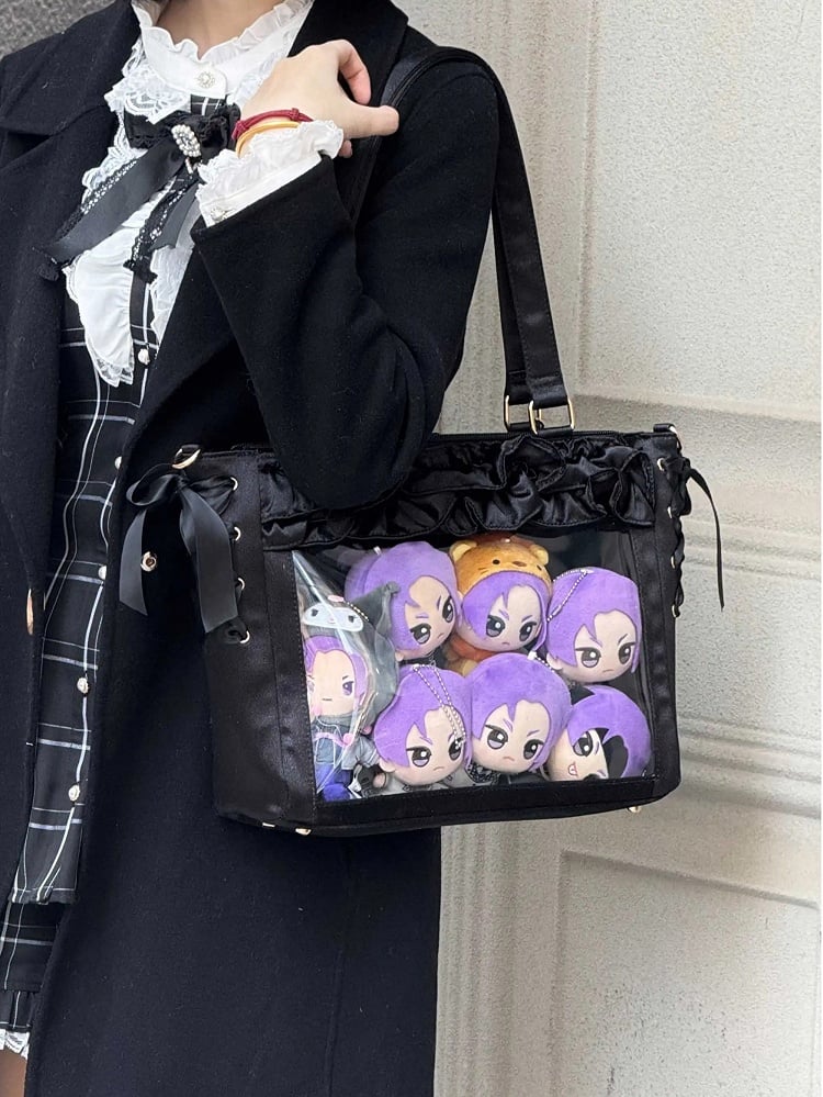 Black Card Bow Holder Trims Straps Bag Self-tie Ruffle Satin Ita With