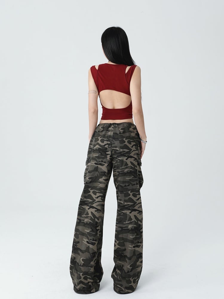 Gothic Wine Red Cross Backless Glamorous Cropped Sleeveless Top