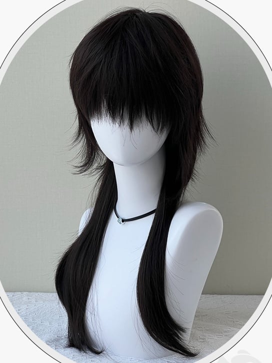Black Tea Long Straight Synthetic Wig With Bangs