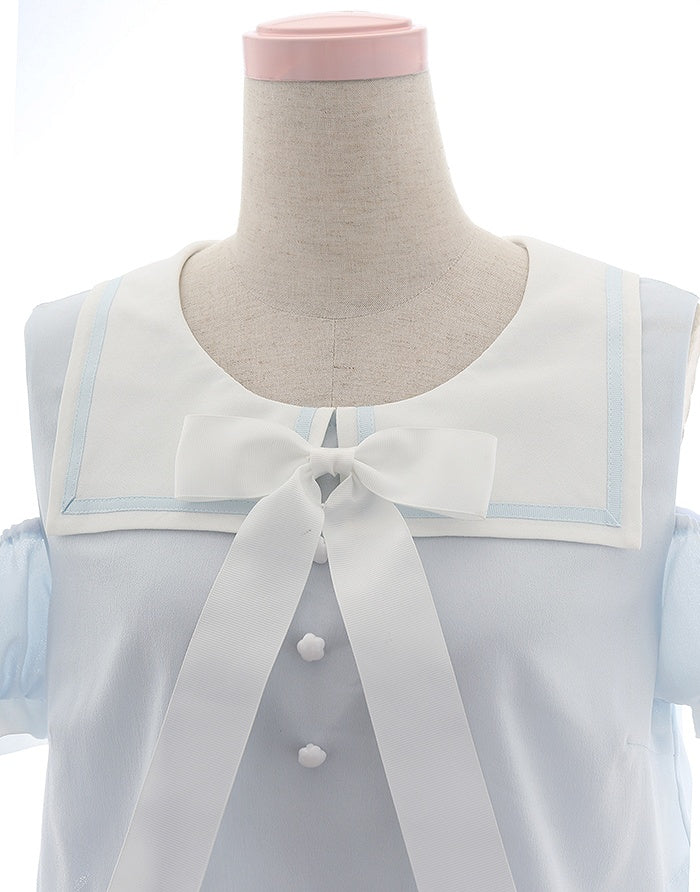 Collar Pink/Blue Bunny Ear and Tail Detail Sailor Chiffon Back