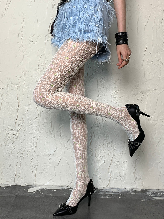 Y2K Asymmetrical Tights Gray/White/Black/Brown Hollow-out Design