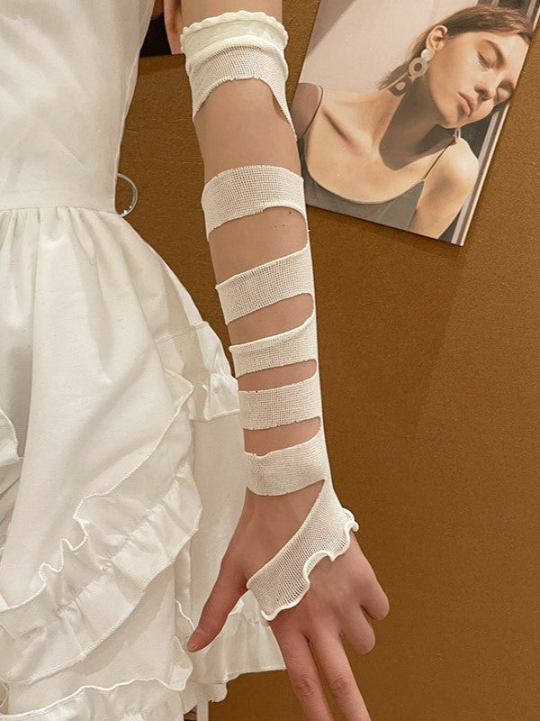 Lolita Sleeves Black/White Cuffs Bandage Y2K Ruffled