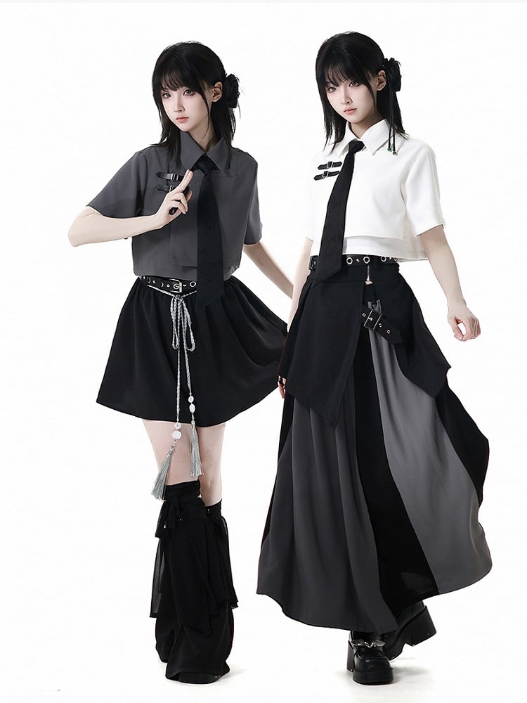 Black Asymmetrical Hem Corset Belt with Buckle Belt