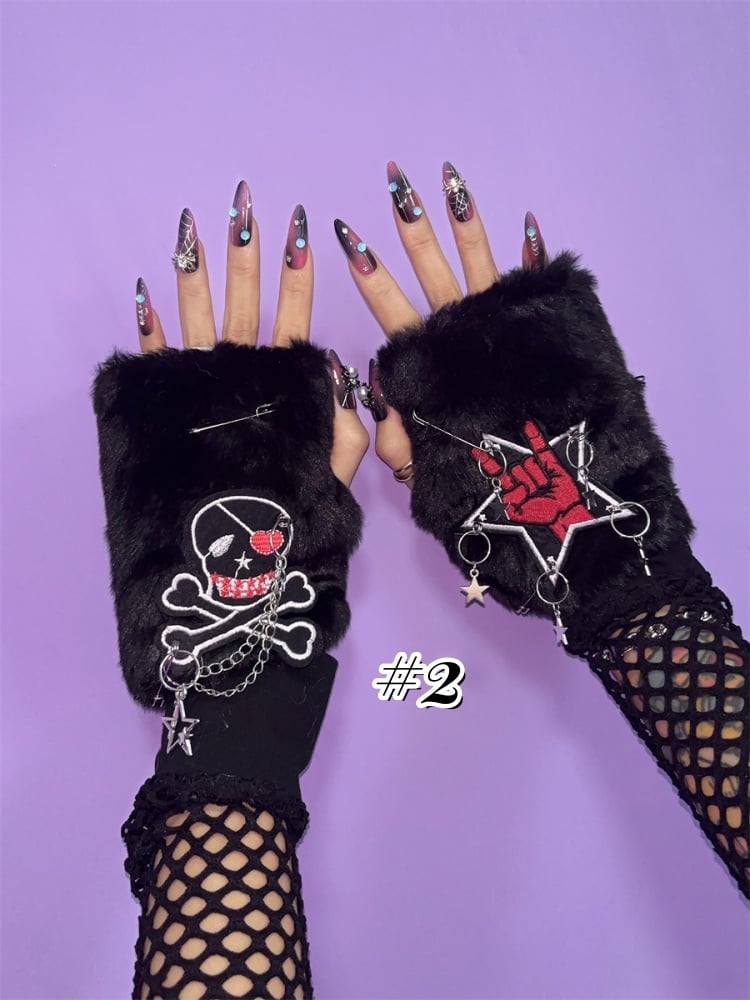 Gothic Cross Charms Leopard Halbfingerhandschuhe