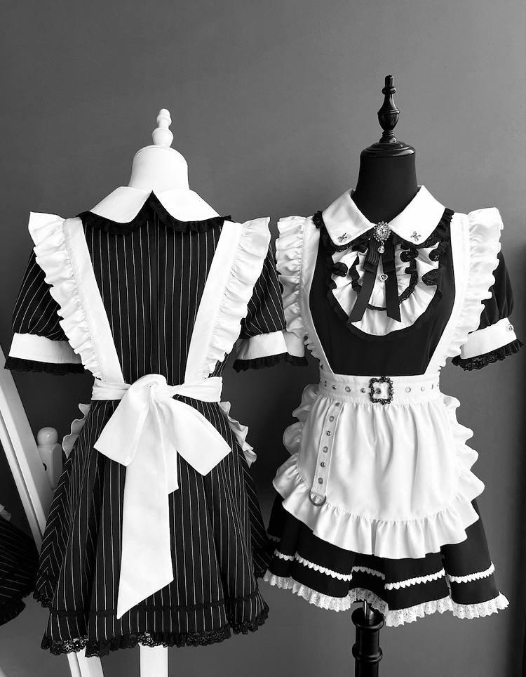 White Black and Kei Maid with Collar Jirai Stripes Shorts Set Peter Top Pan