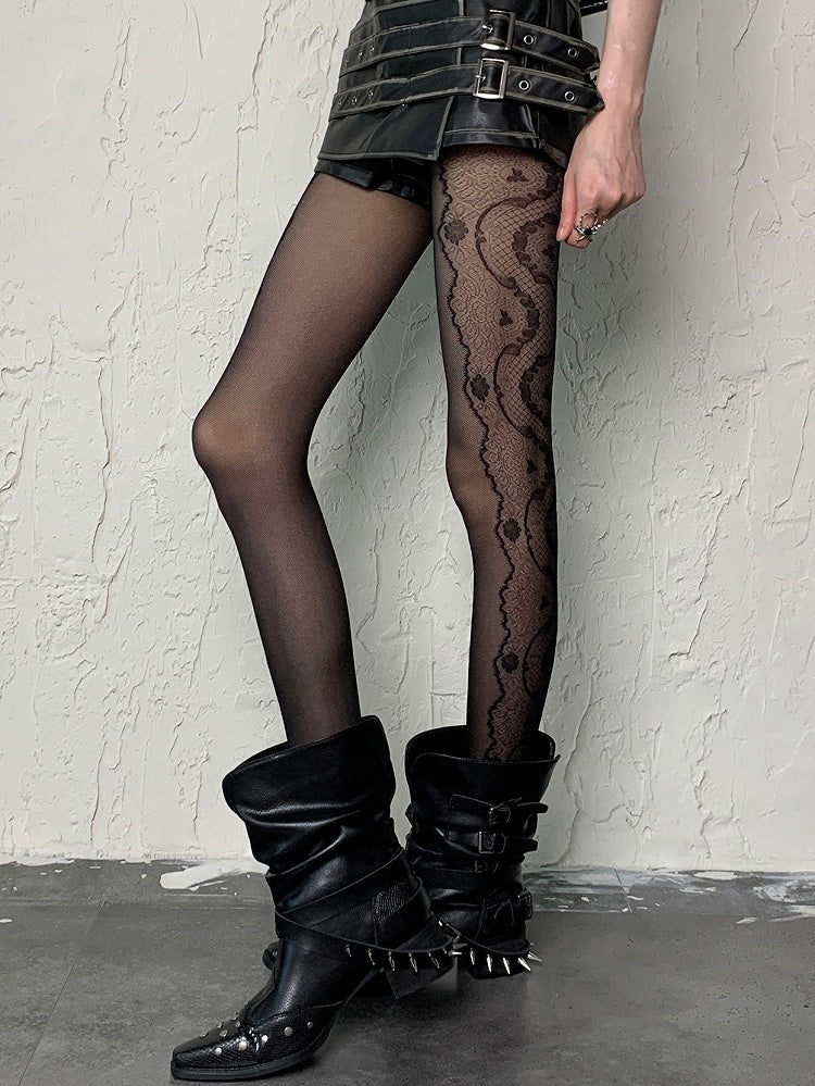 Print Tights Y2K Design Black/White