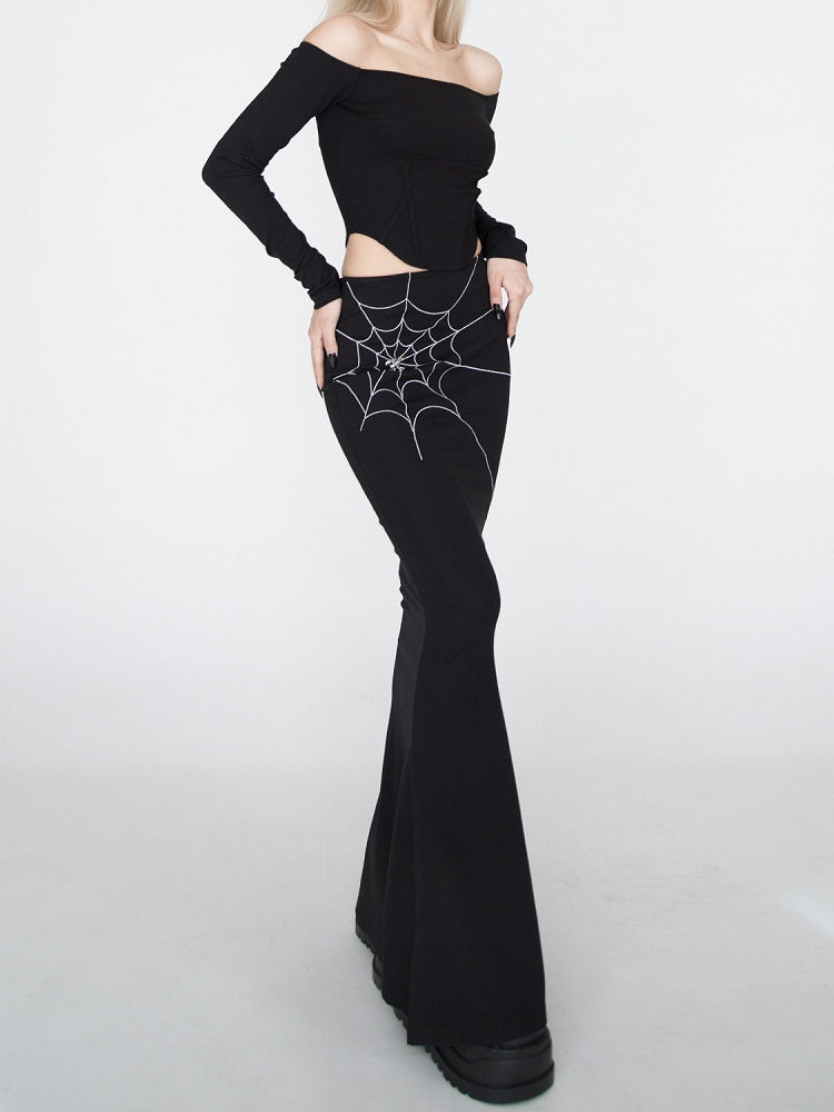 Black Off-the-shoulder Neckline Curved Hem Top