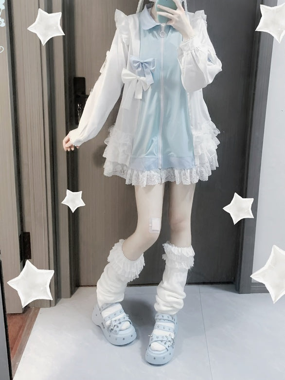 Jirai Kei Tenshi Dress Blue Tiered Ruffles Sun Protection Chiffon Kaiwai