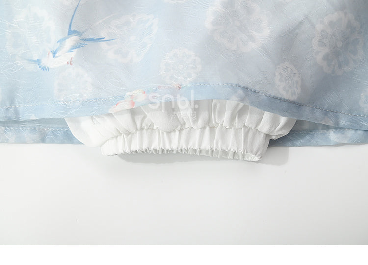 Gradient Pants Chiffon Floral Print Leg Wide Blue