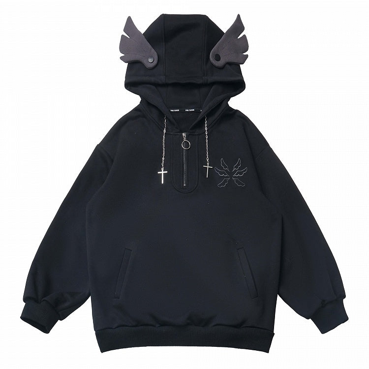 Bittersweet Chain Gray/Black Hood Design Hoodie Wing Cross Wing Embroidery Back Spring