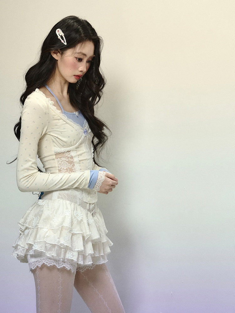 Apricot Halter Neck Lace Patches Waist Glamorous Top