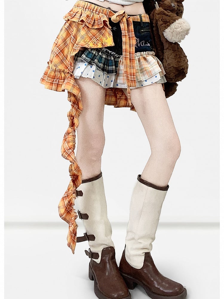 + And Accessory Pattern Blue Print Letter Plaid Polka-dot Y2K Shorts Orange