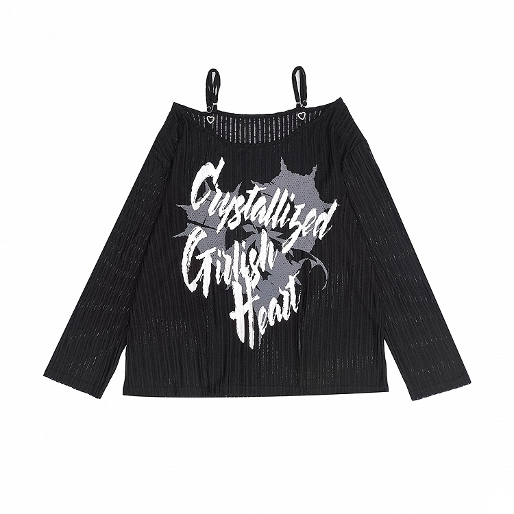 Y2K Slit Black/White Off-the-shoulder Graphic Hem Neckline Coverup