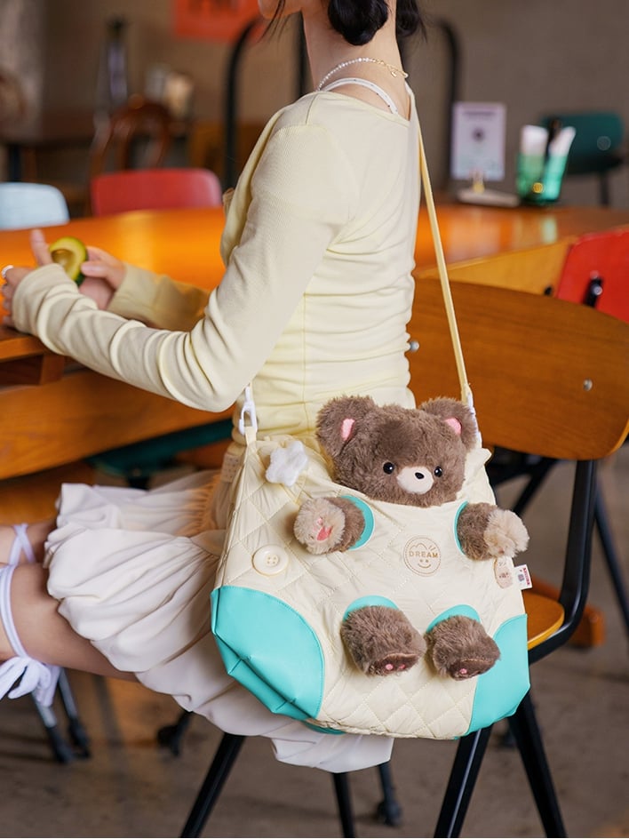 Options 2 YellowGreen Design Detachable Plushie Bag With Cut-out Crossbody