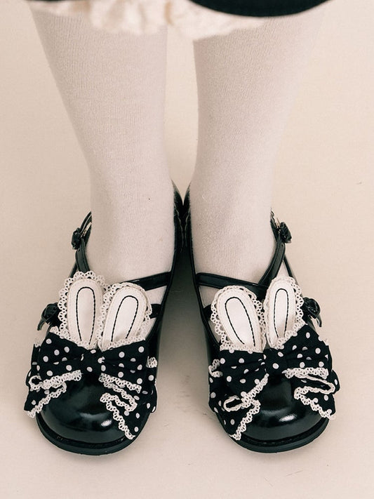 at Lolita Shoes Crisscross Bow Top Black Design Ear Bunny Polka-dot Pattern