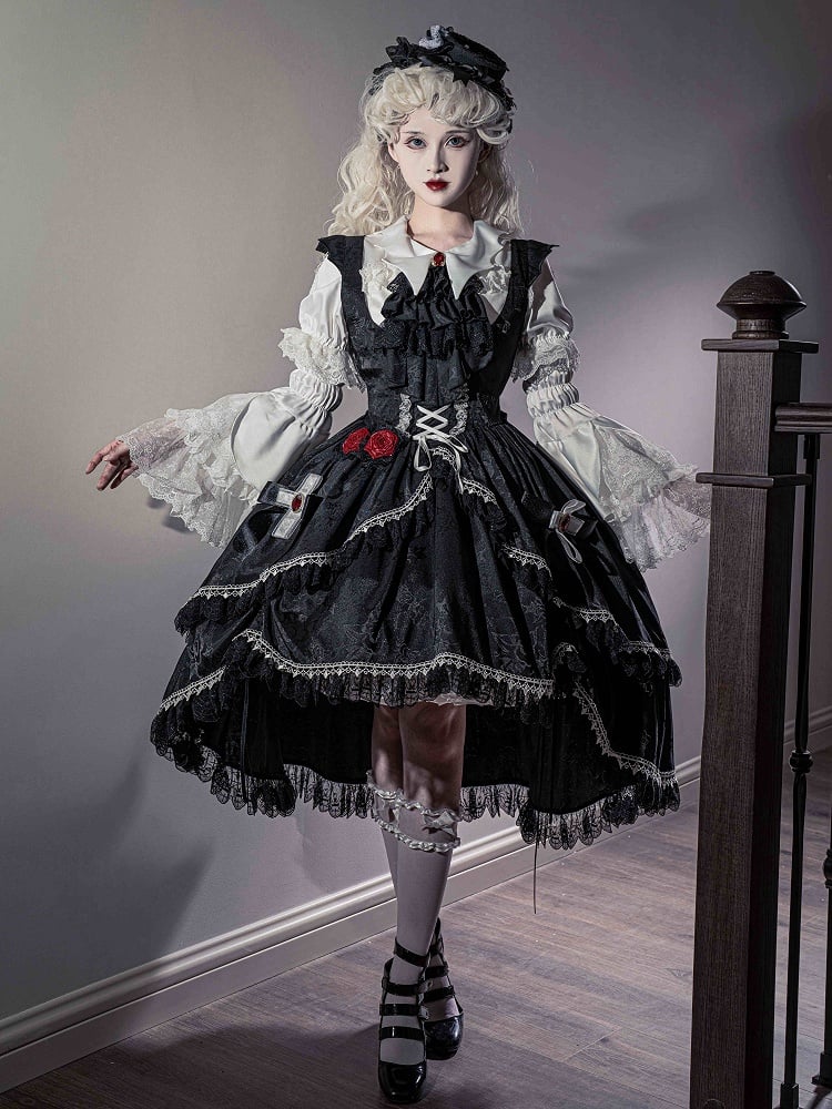 Skirt Straps Dress Bat Gothic Black Lolita Shaped Wing High-low Shoulder