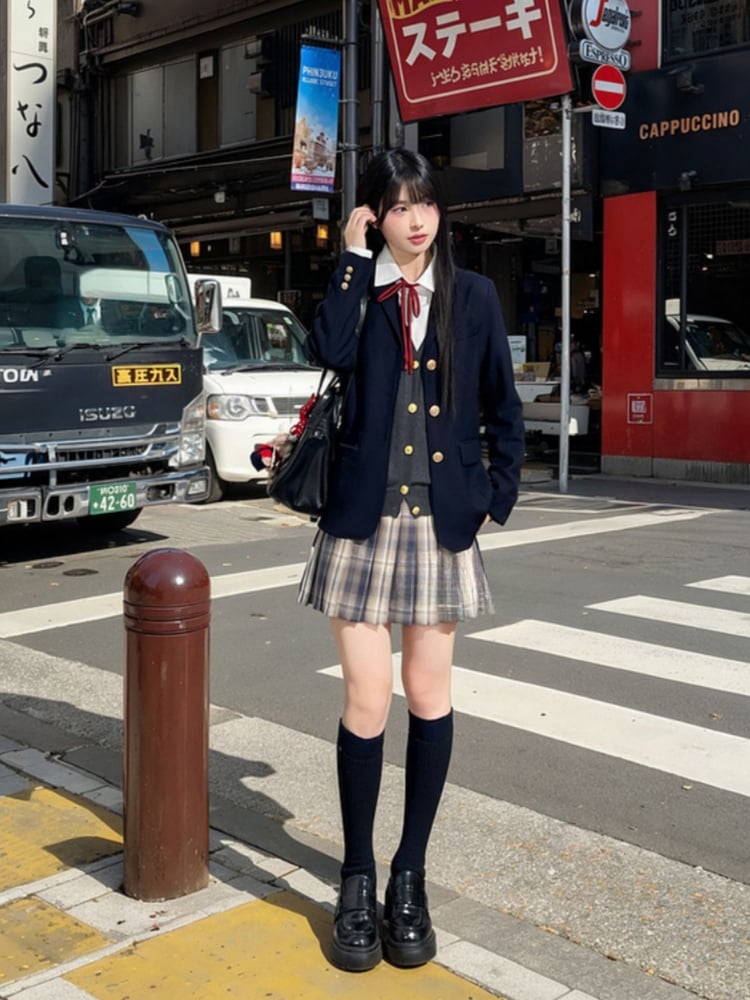 ダスティパープルチェック柄プレッピースタイル 42CM/45CM/48CM/56CM JK制服プリーツスカート