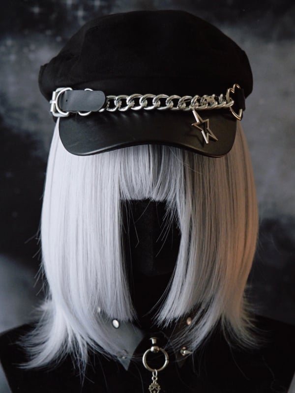 Hut-Stern-Herz-Charme mit schwarzer Design-Schnalle, Gothic-Barettkette