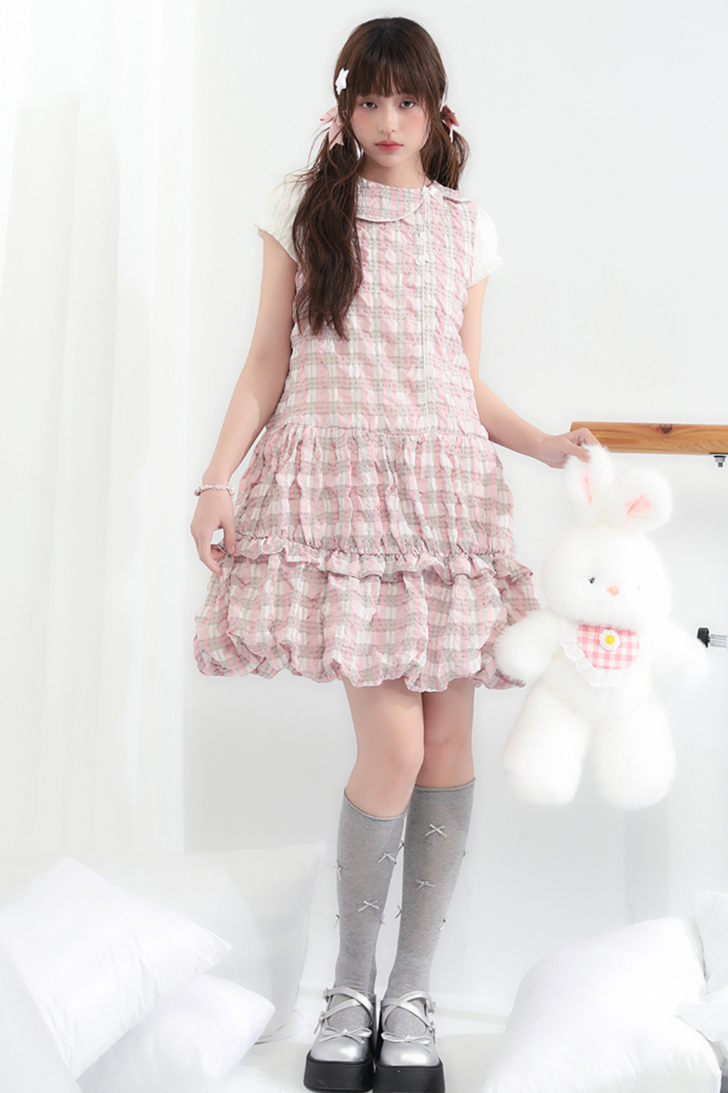 Ruffle Girly Color Sleeve Block Sweet Dress