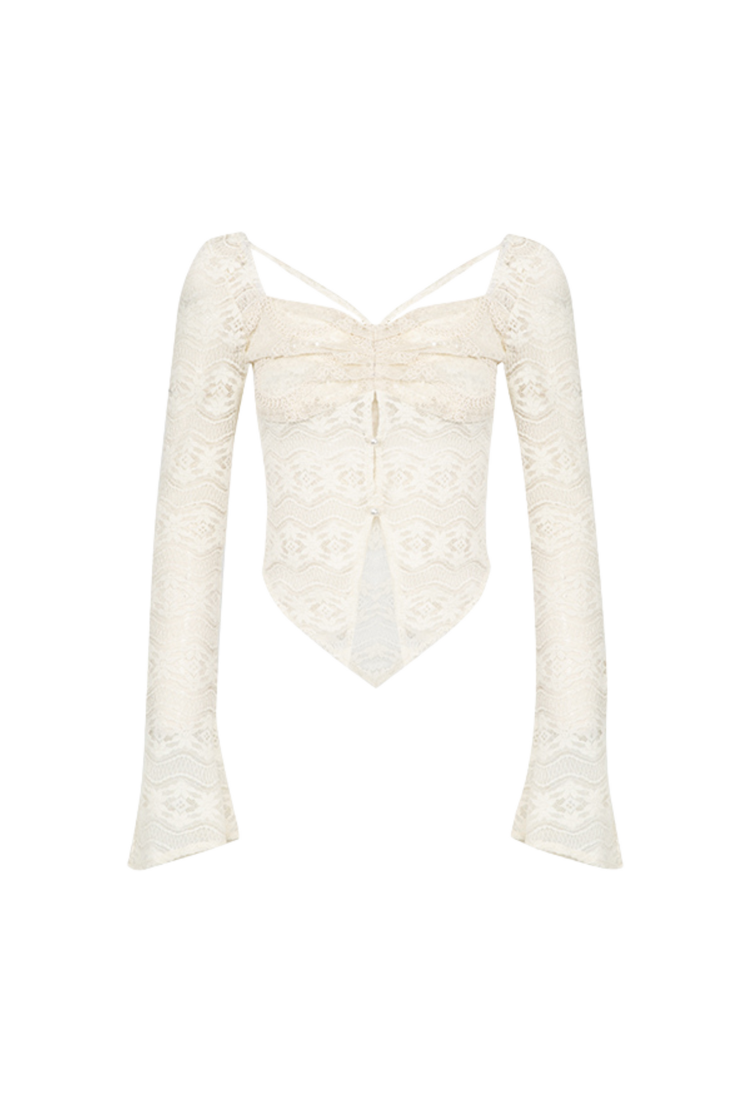 Shiny Top Sheer + French Asymmetrical Skirt Lace