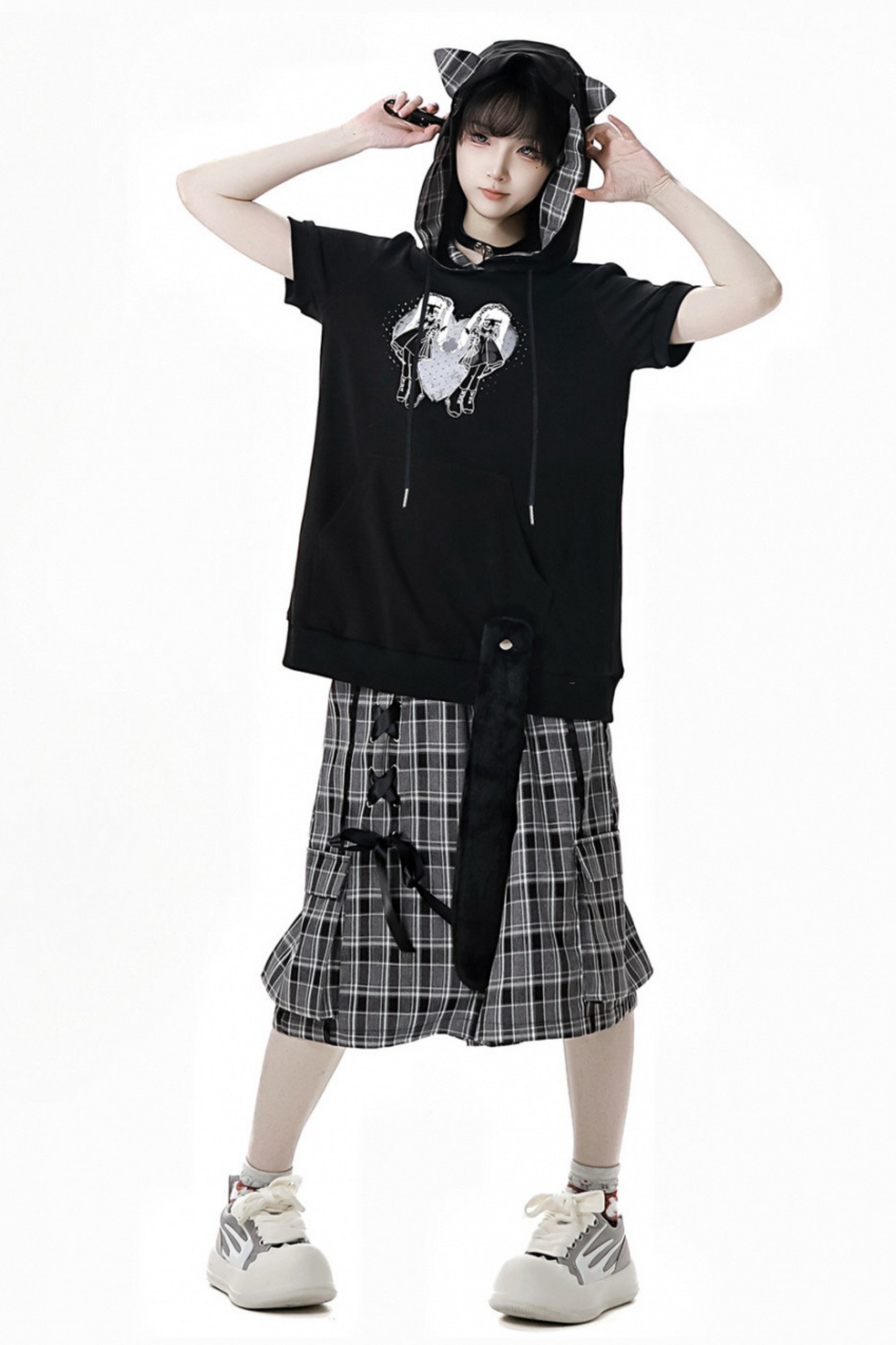 + Half Check Hooded Top Pants Shirt