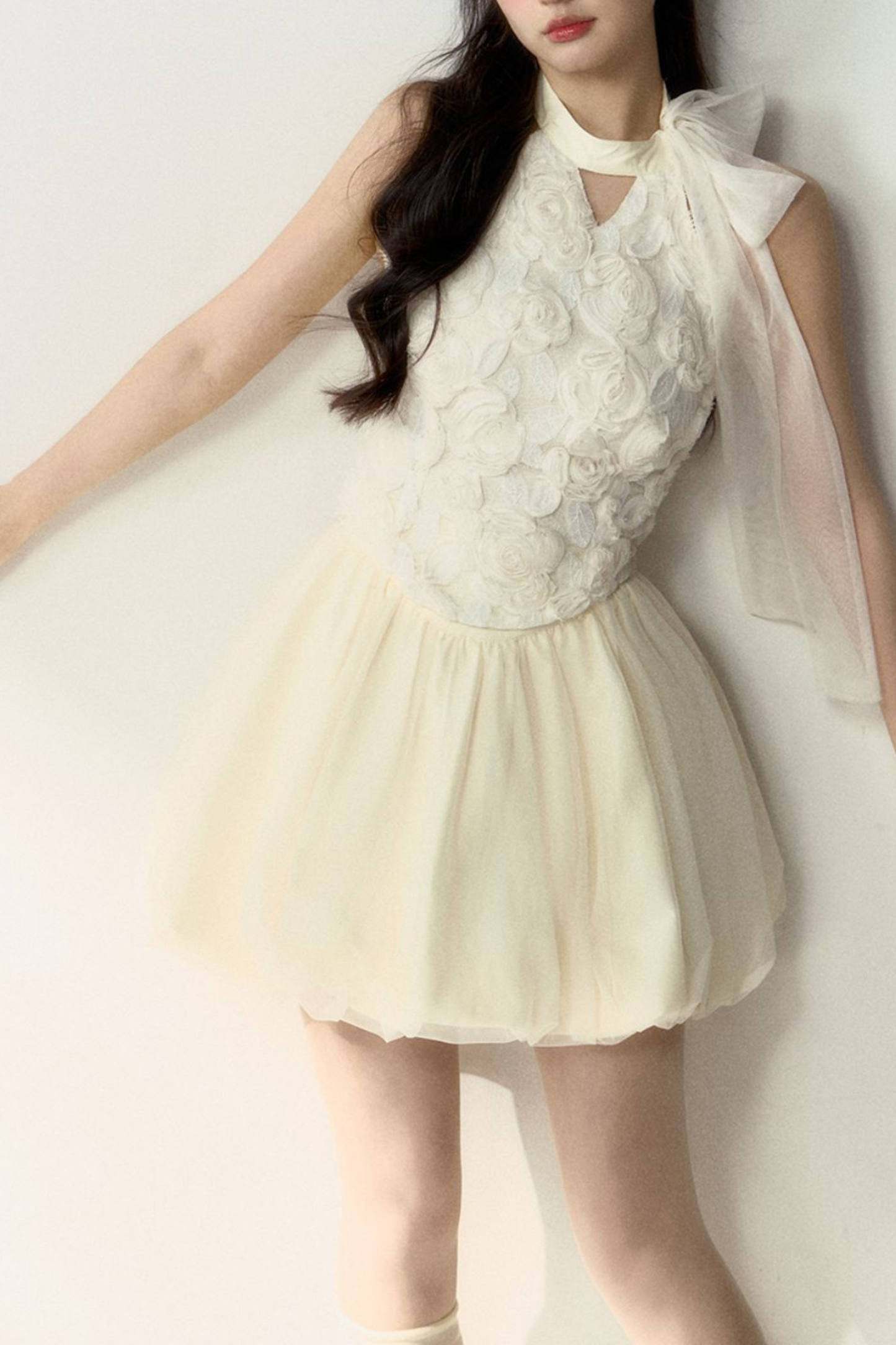 Long + Sweet Sleeveless Short Flower French Skirt Balloon Top