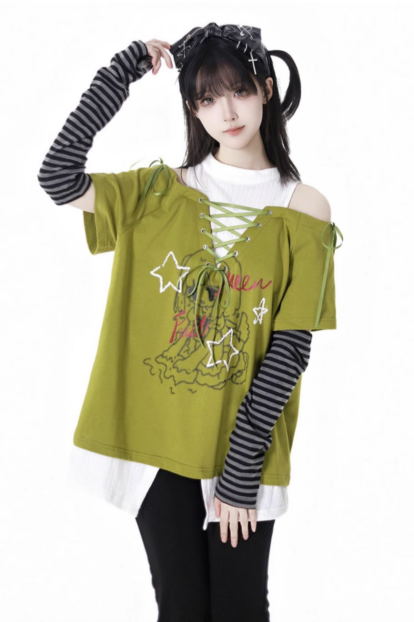 Lace-Up Flared Pants Illustrated Top Subculture + Girl