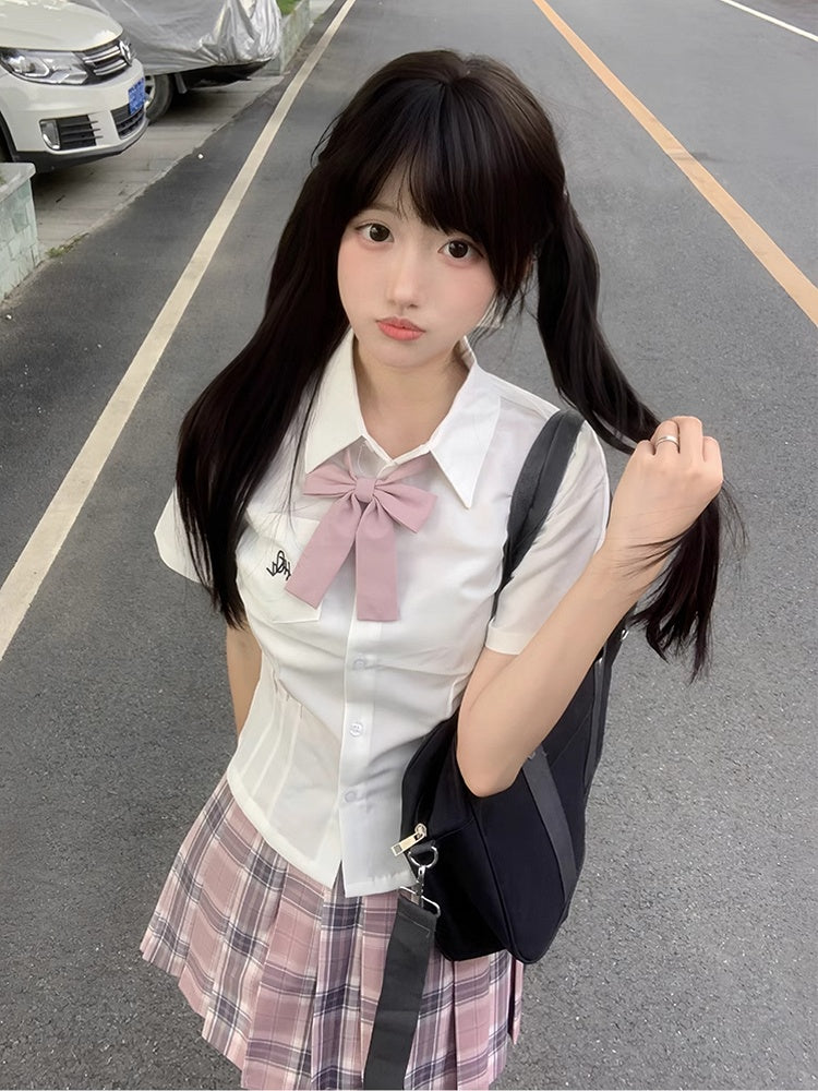 Preppy White Shirt Style Buchstabenstickerei Uniform JK
