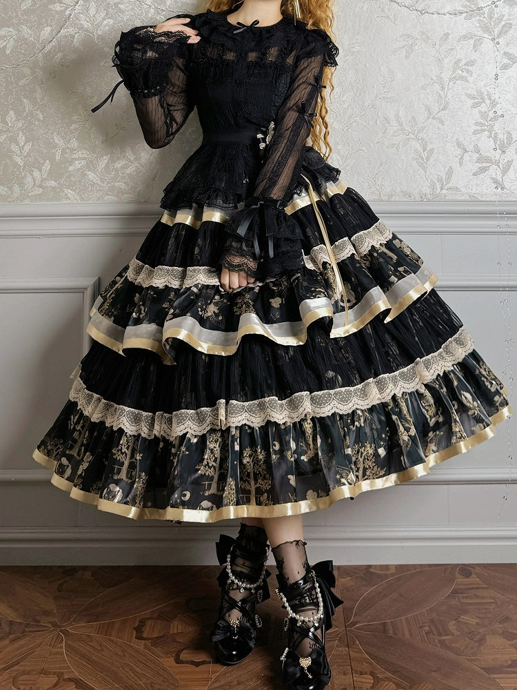 Halbtransparente schwarze lange Bluse mit Schleifenärmeln