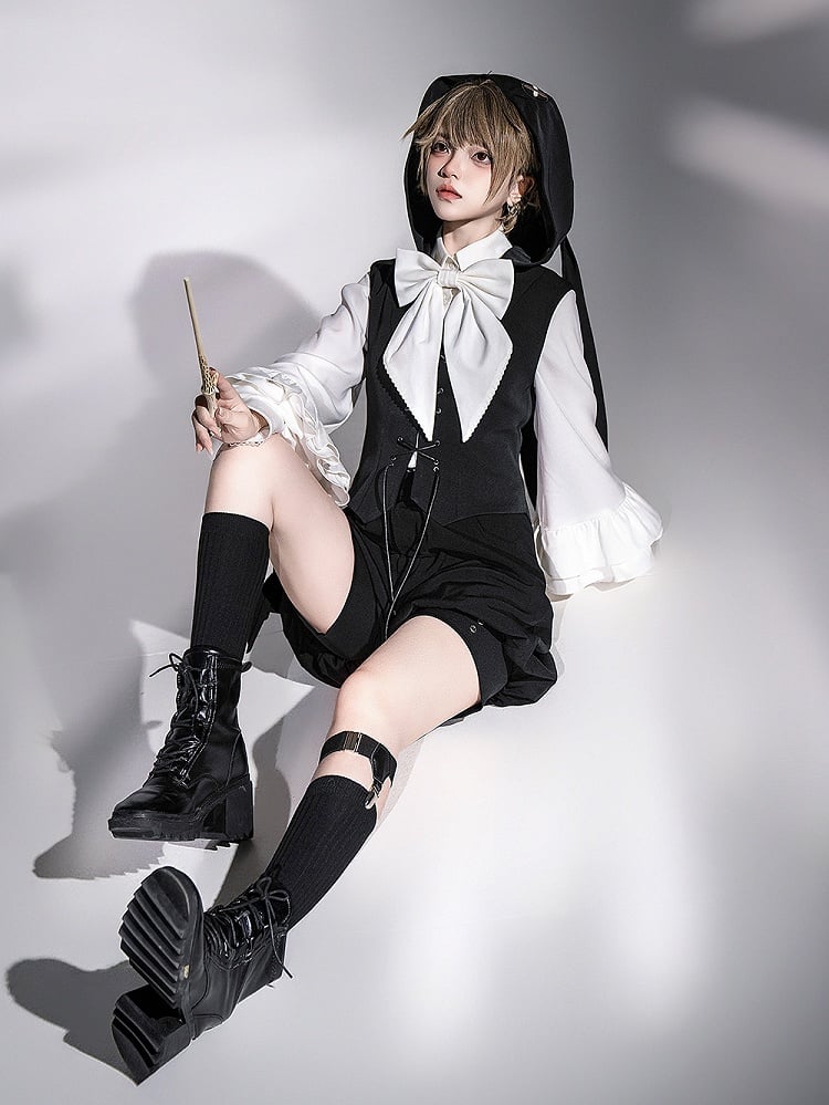 Ouji Black Ears Oversized Waistcoat Lolita Hooded Bunny