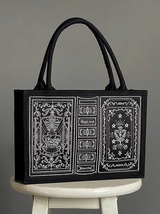 Sac à main brodé avec livre de magie noire