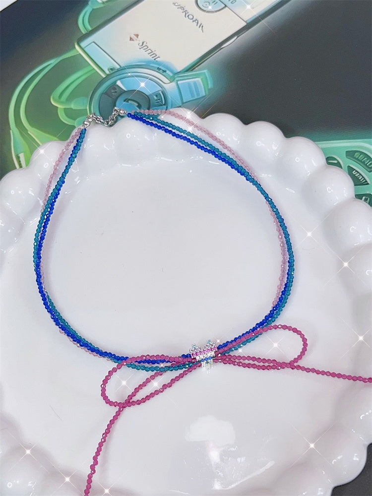 Design Choker Decorated Beaded Bowknot Colorful Heart Y2K