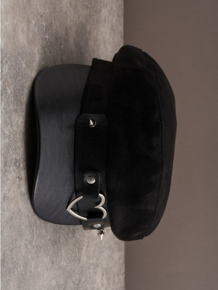 Details Heart Studs Hat Beret Gothic Ring Black