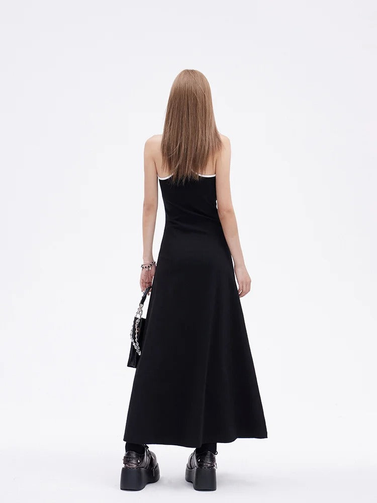 Black Backless Sleeveless Dress Slim-Fitting Knitted